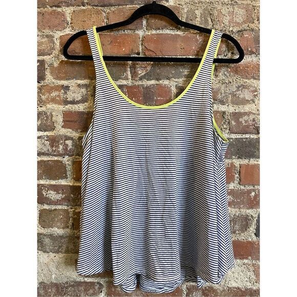 American Eagle Aloha Tank Striped Black/White/Green High Peplum Tank Top, Low Sc - Picture 1 of 6